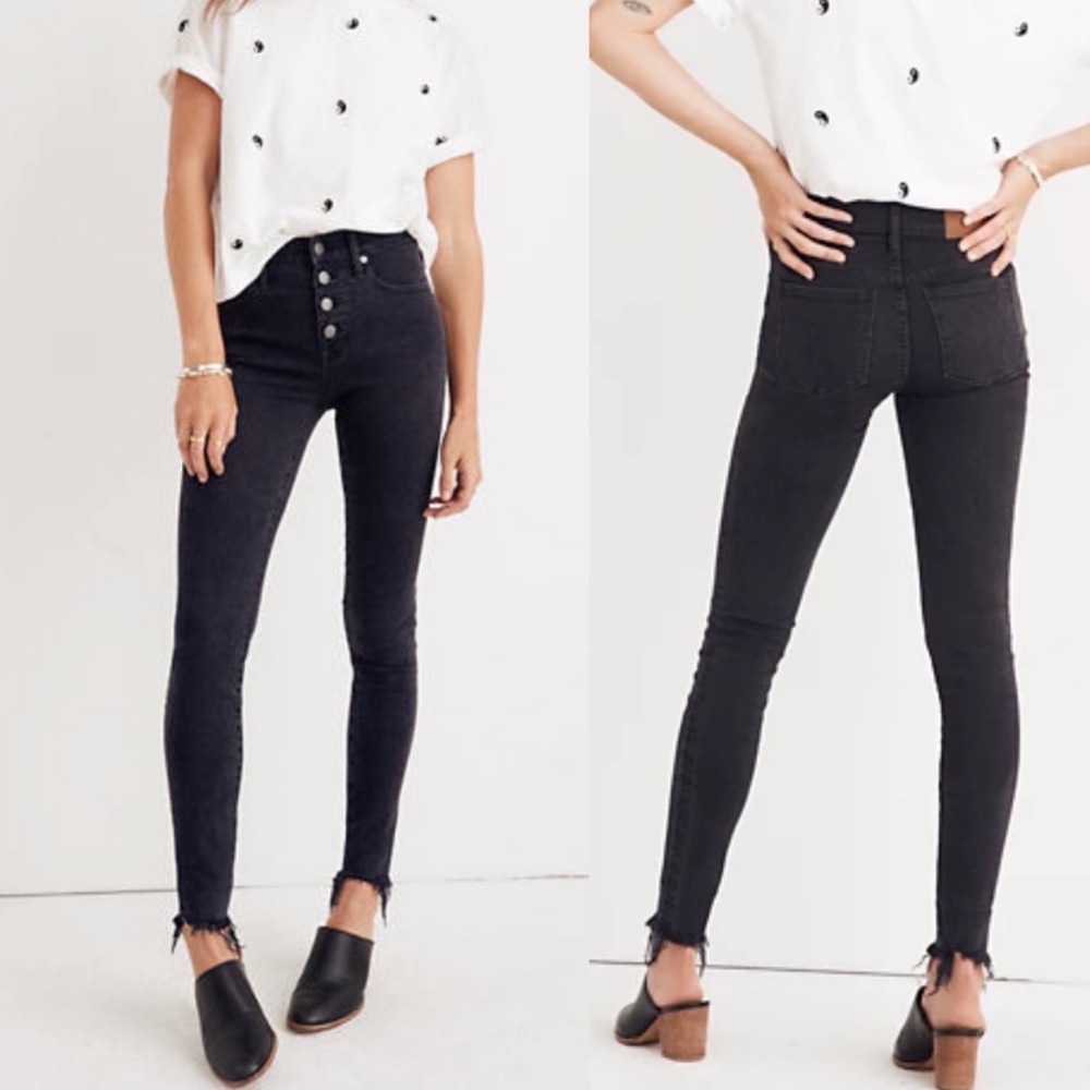 Madewell Black 9Inch High Rise Skinny Raw Hem Jeans